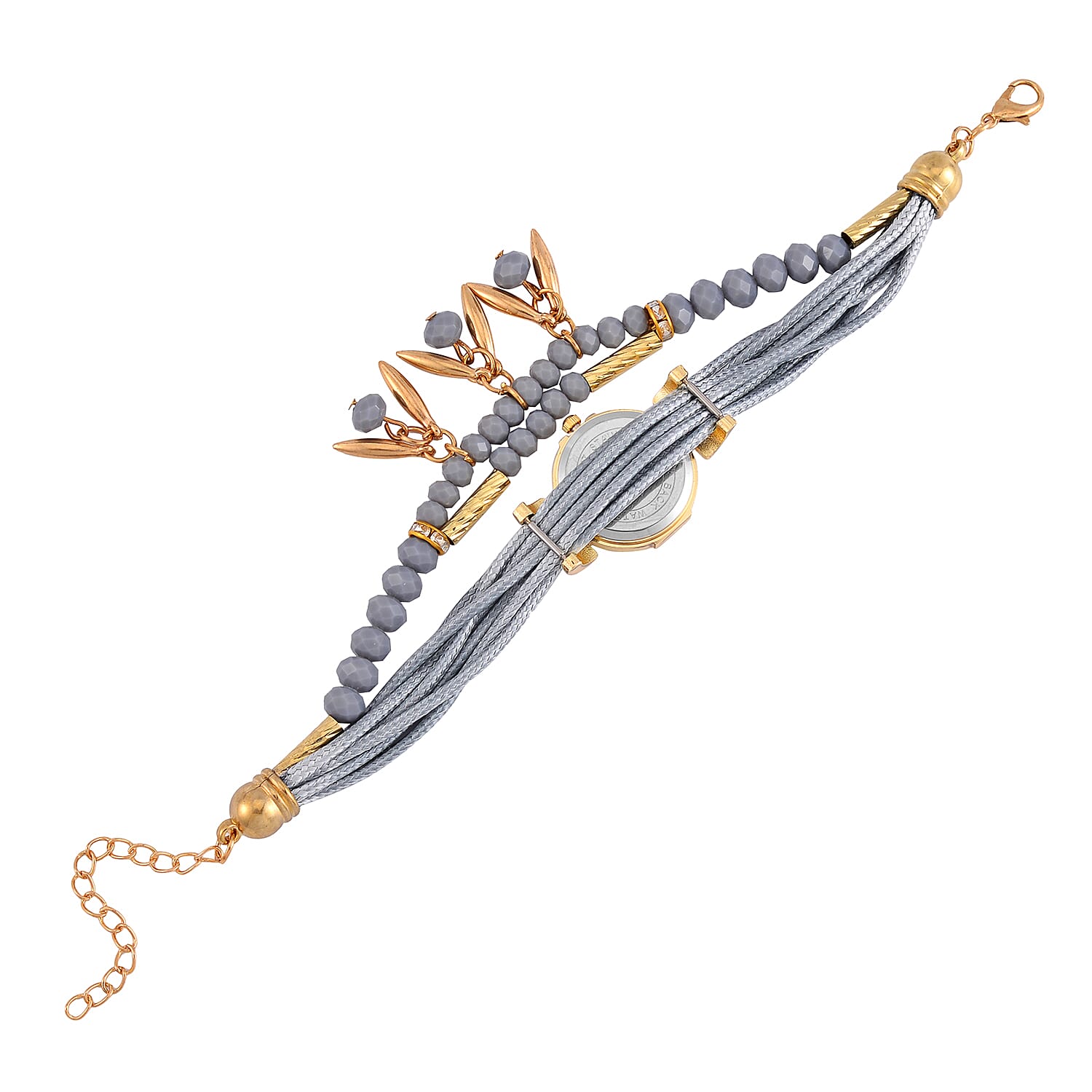 Strada Austrian Crystal, Gray Pearl Glass and Resin Japanese Movement Bracelet Watch in Goldtone with Gray Nylon Strap (25.4 mm) (8.00-9.00 Inches)