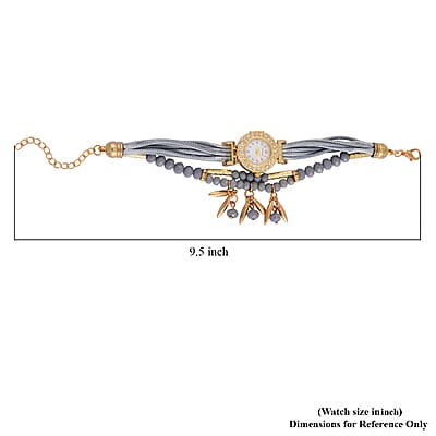 Strada Austrian Crystal, Gray Pearl Glass and Resin Japanese Movement Bracelet Watch in Goldtone with Gray Nylon Strap (25.4 mm) (8.00-9.00 Inches)
