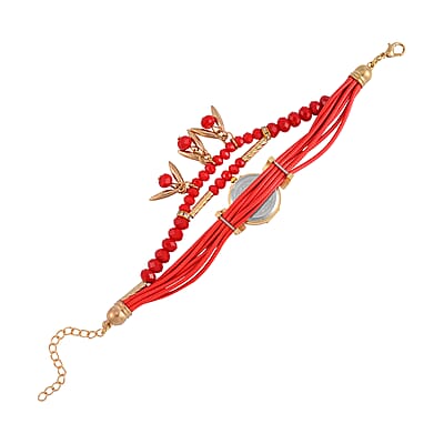 Strada Austrian Crystal, Red Glass and Resin Japanese Movement Bracelet Watch in Goldtone with Red Nylon Strap (25.4 mm) (8.00-9.00 Inches)