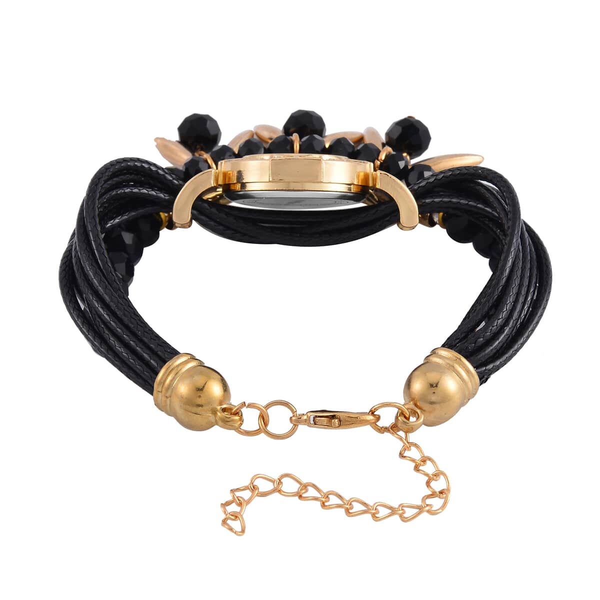 Strada Austrian Crystal, Black Glass, Resin Japanese Movement Bracelet Watch in Goldtone with Black Nylon Strap (25.4 mm) (8.00-9.00 Inches) image number 3