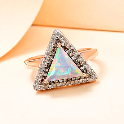 Ethiopian Welo Opal, Multi Gemstone 1.51 ctw Ring in 18K Vermeil Rose Gold Over Sterling Silver (Size 9.0)