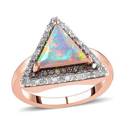 Ethiopian Welo Opal, Multi Gemstone 1.51 ctw Ring in 18K Vermeil Rose Gold Over Sterling Silver (Size 9.0)