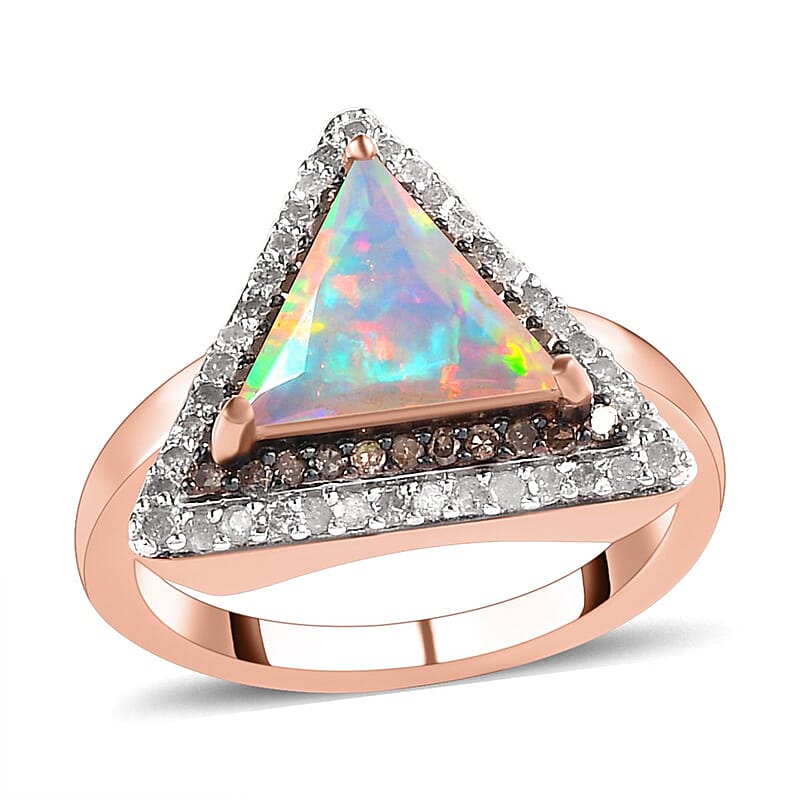 Ethiopian Welo Opal, Multi Gemstone 1.51 ctw Ring in 18K Vermeil Rose Gold Over Sterling Silver (Size 9.0)