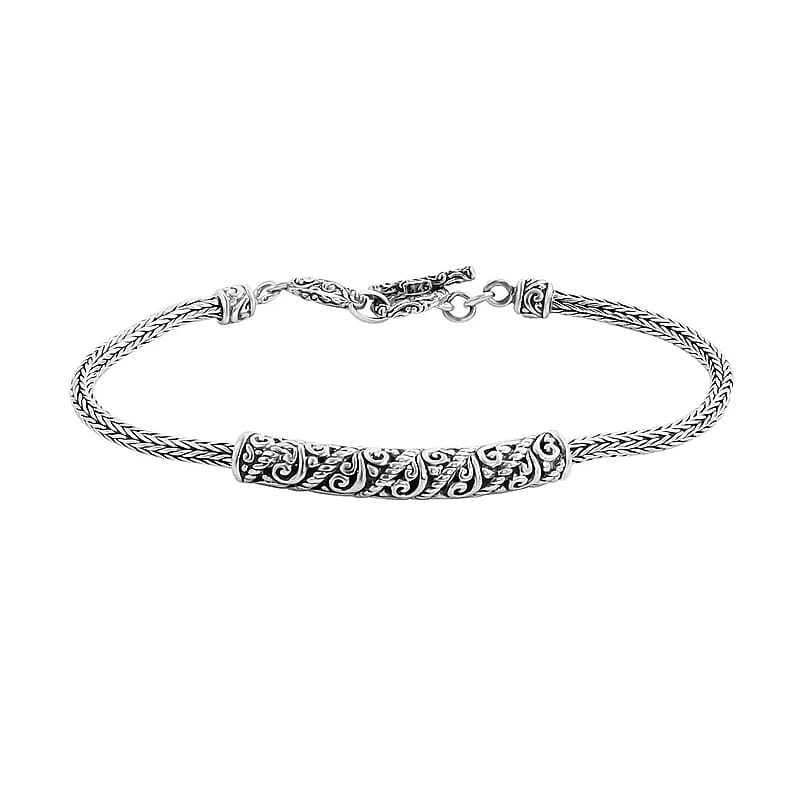 Bali Legacy Tulang Naga Chain Bracelet, Sterling Silver Tulang Naga Bracelet, Gifts For Her, Silver Jewelry (7.50 In)