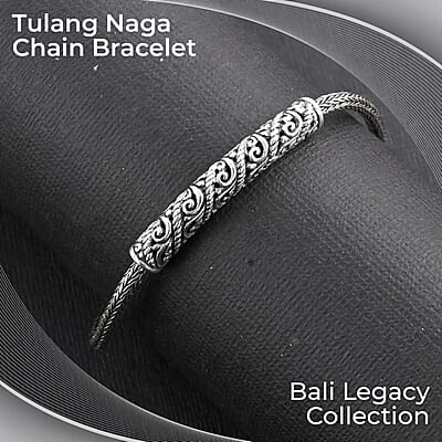 Bali Legacy Tulang Naga Chain Bracelet, Sterling Silver Tulang Naga Bracelet, Gifts For Her, Silver Jewelry (7.50 In)