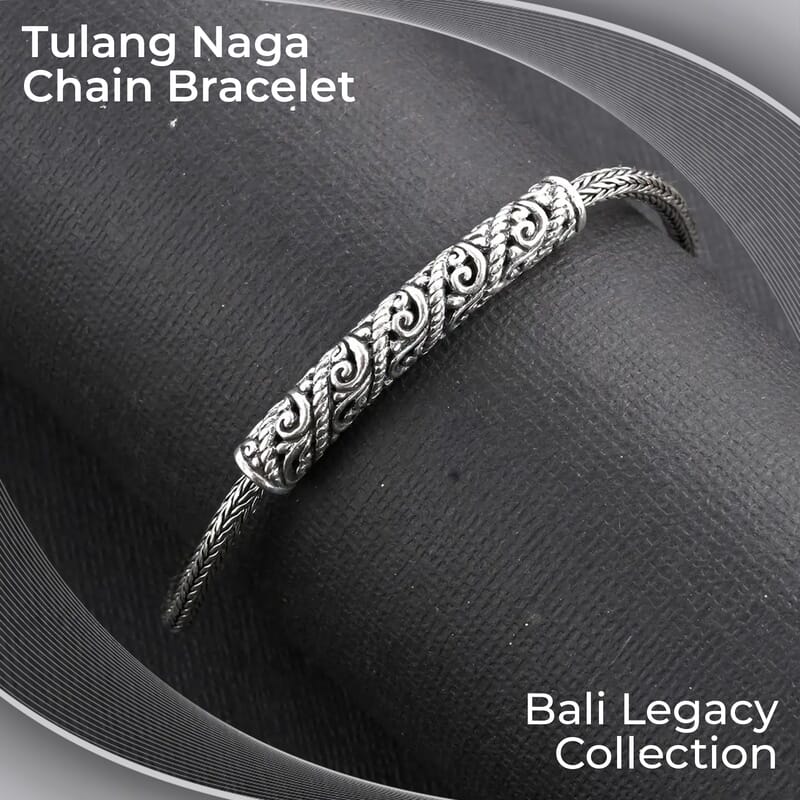 Bali Legacy Tulang Naga Chain Bracelet, Sterling Silver Tulang Naga Bracelet, Gifts For Her, Silver Jewelry (7.50 In)