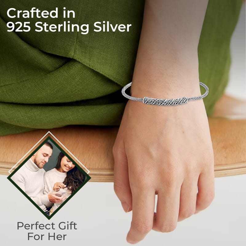 Bali Legacy Tulang Naga Chain Bracelet, Sterling Silver Tulang Naga Bracelet, Gifts For Her, Silver Jewelry (7.50 In)