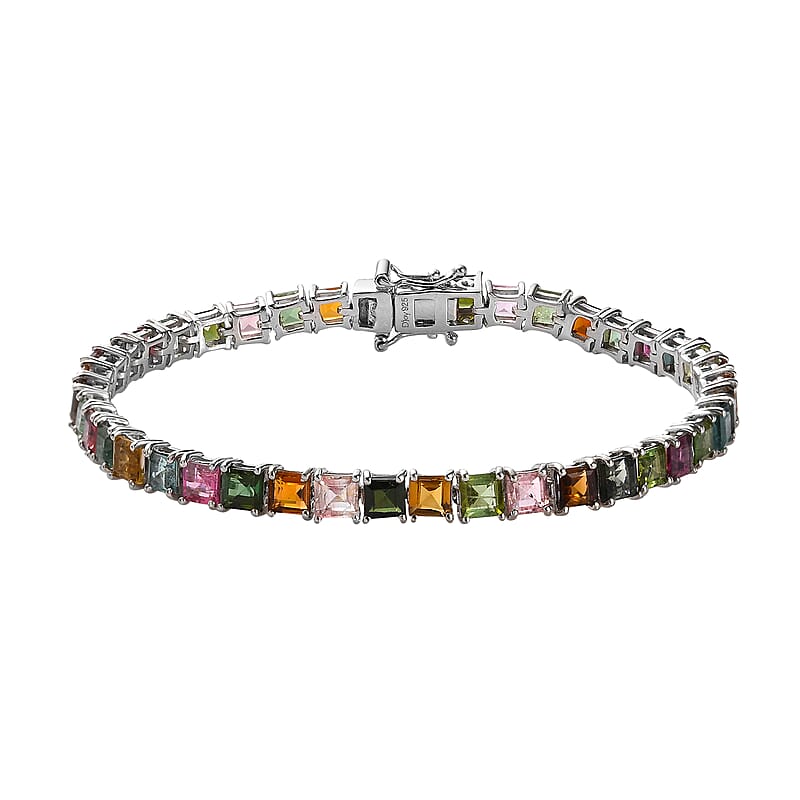 Multi-Tourmaline Tennis Bracelet in Platinum Over Sterling Silver (7.25 In) 13.00 ctw