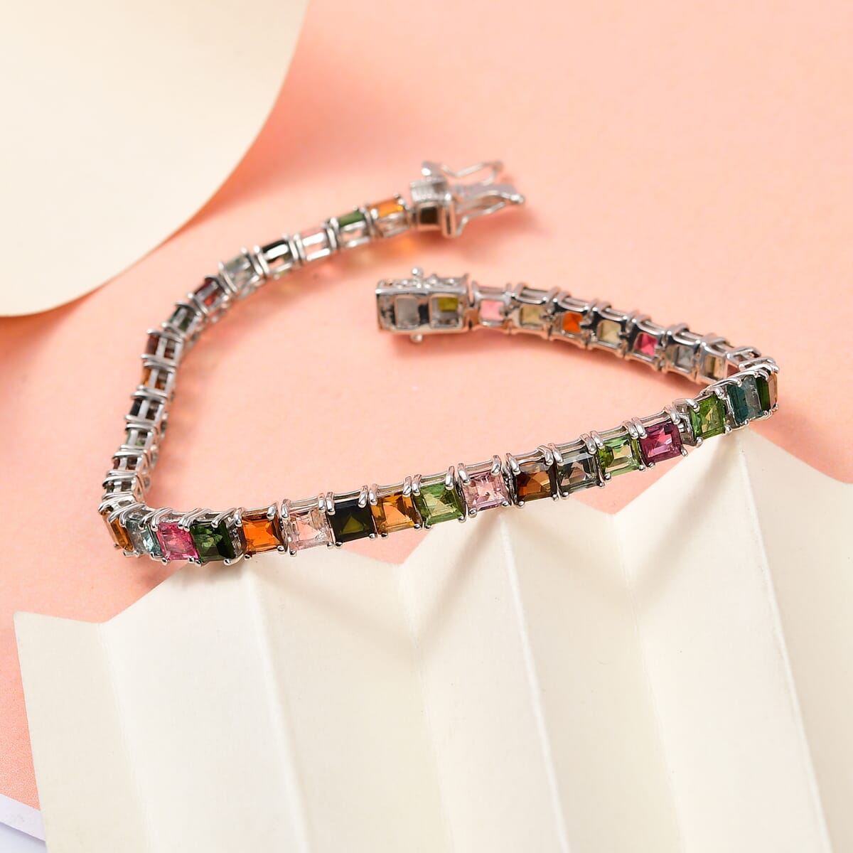 Multi-Tourmaline Tennis Bracelet in Platinum Over Sterling Silver (7.25 In) 13.00 ctw image number 1