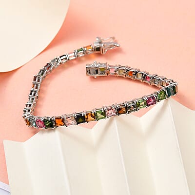Multi-Tourmaline Tennis Bracelet in Platinum Over Sterling Silver (7.25 In) 13.00 ctw