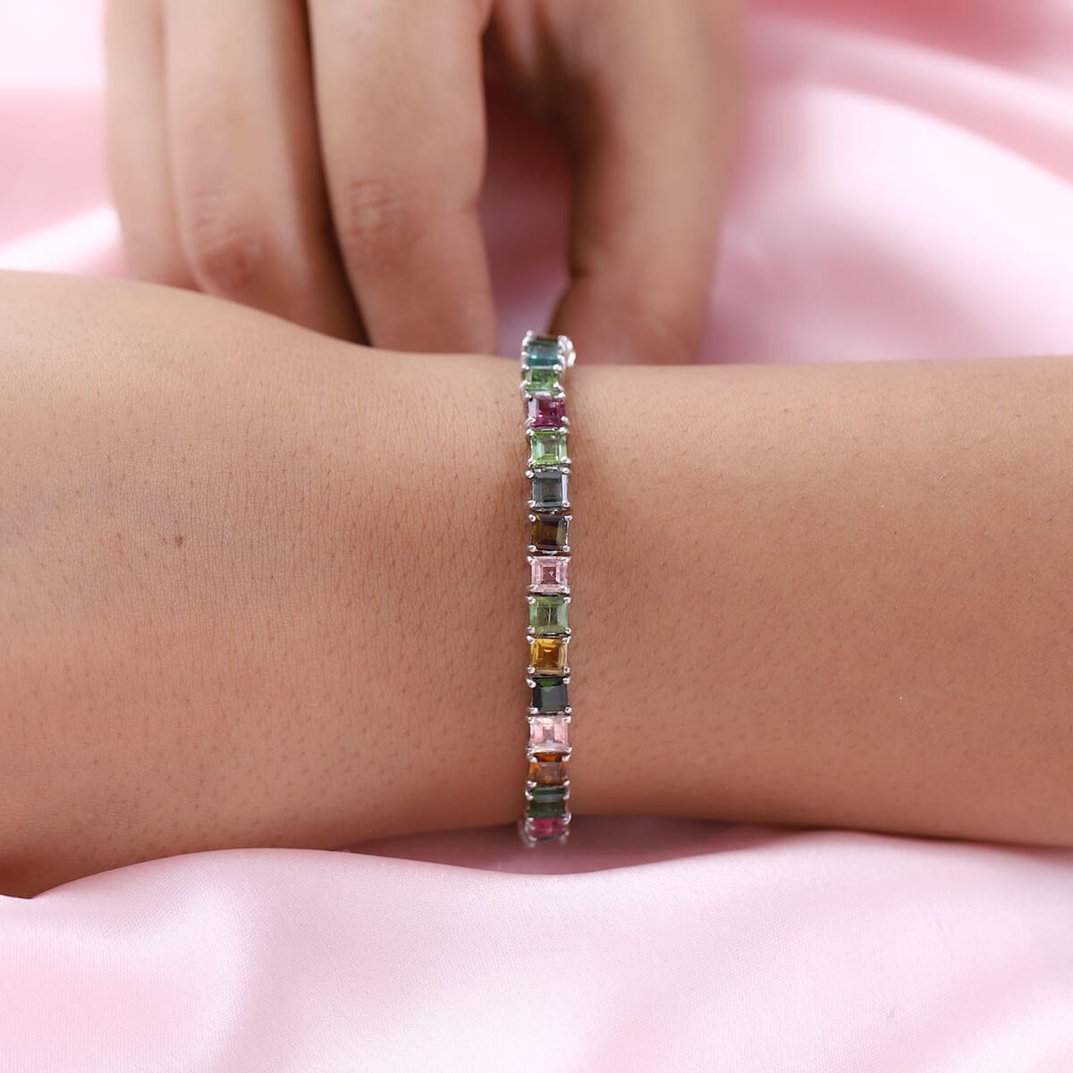 Multi-Tourmaline Tennis Bracelet in Platinum Over Sterling Silver (7.25 In) 13.00 ctw image number 2