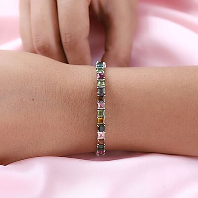 Multi-Tourmaline Tennis Bracelet in Platinum Over Sterling Silver (7.25 In) 13.00 ctw