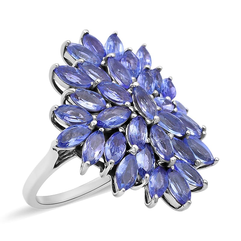 Tanzanite Floral Spray Ring in Sterling Silver (Size 10.0) 4.60 ctw