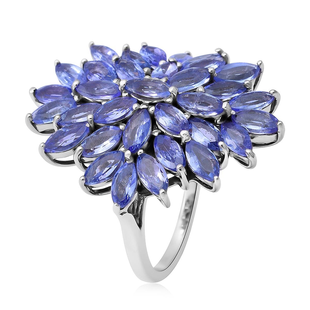 Tanzanite Floral Spray Ring in Sterling Silver (Size 10.0) 4.60 ctw