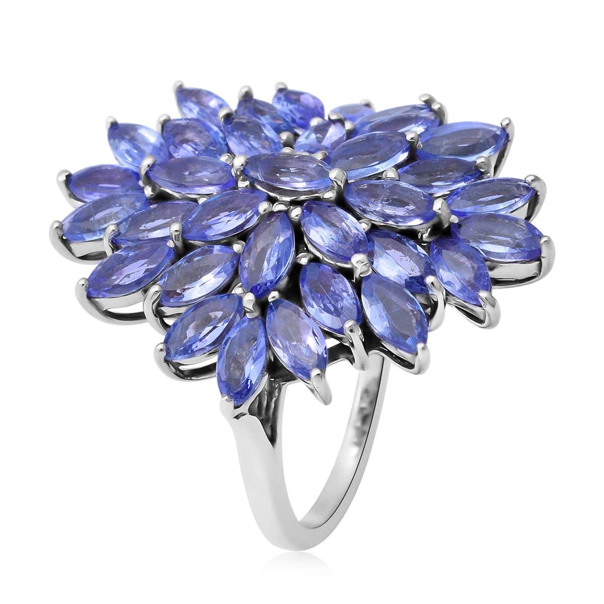 Tanzanite Floral Spray Ring in Sterling Silver (Size 10.0) 4.60 ctw image number 2