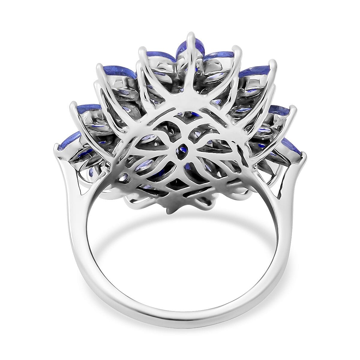 Tanzanite Floral Spray Ring in Sterling Silver (Size 10.0) 4.60 ctw