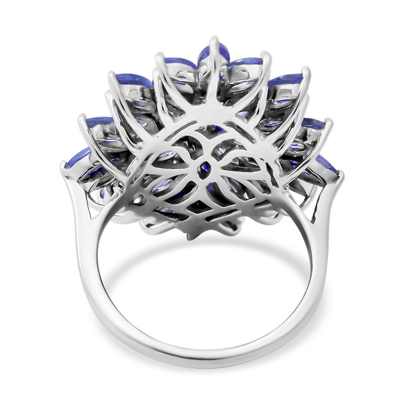 Tanzanite Floral Spray Ring in Sterling Silver (Size 10.0) 4.60 ctw