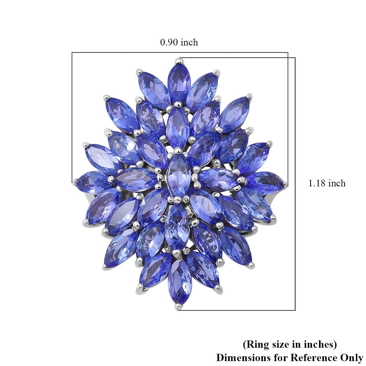 Tanzanite Floral Spray Ring in Sterling Silver (Size 10.0) 4.60 ctw