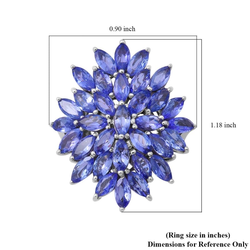 Tanzanite Floral Spray Ring in Sterling Silver (Size 10.0) 4.60 ctw