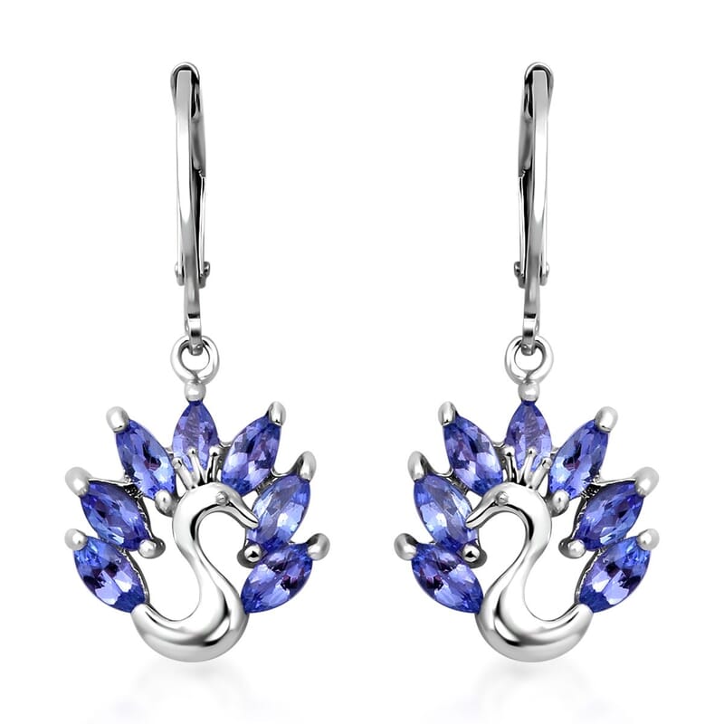 Tanzanite Peacock Earrings in Sterling Silver 2.00 ctw