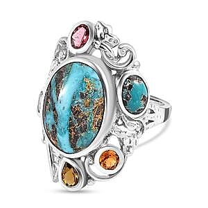 Sierra Nevada Turquoise and Multi Gemstone 7.03 ctw Ring in Platinum Over Sterling Silver (Size 5.5)