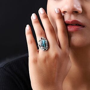 Sierra Nevada Turquoise and Multi Gemstone 7.03 ctw Ring in Platinum Over Sterling Silver (Size 5.5)