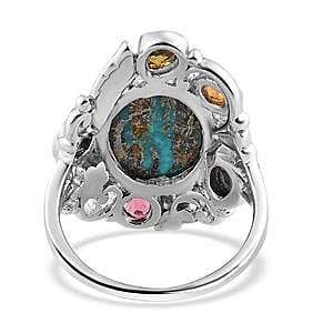 Sierra Nevada Turquoise and Multi Gemstone 7.03 ctw Ring in Platinum Over Sterling Silver (Size 5.5)