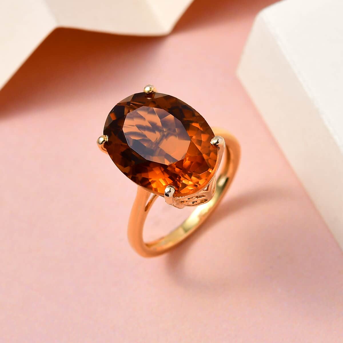 Santa Ana Madeira Citrine Solitaire Ring in Vermeil Yellow Gold Over Sterling Silver 8.75 ctw image number 1