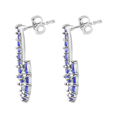 Tanzanite Ear Climber Earrings, White Zircon Accent Earrings, Tanzanite Earrings,  Sterling Silver Earrings, Gifts For Her, Fashion Earrings 2.85 ctw