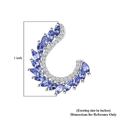 Tanzanite Ear Climber Earrings, White Zircon Accent Earrings, Tanzanite Earrings,  Sterling Silver Earrings, Gifts For Her, Fashion Earrings 2.85 ctw