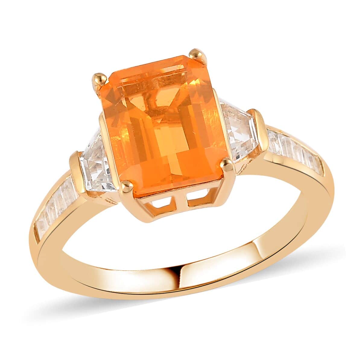 Jalisco Fire Opal and White Topaz Ring in Vermeil Yellow Gold Over Sterling Silver 2.40 ctw image number 0