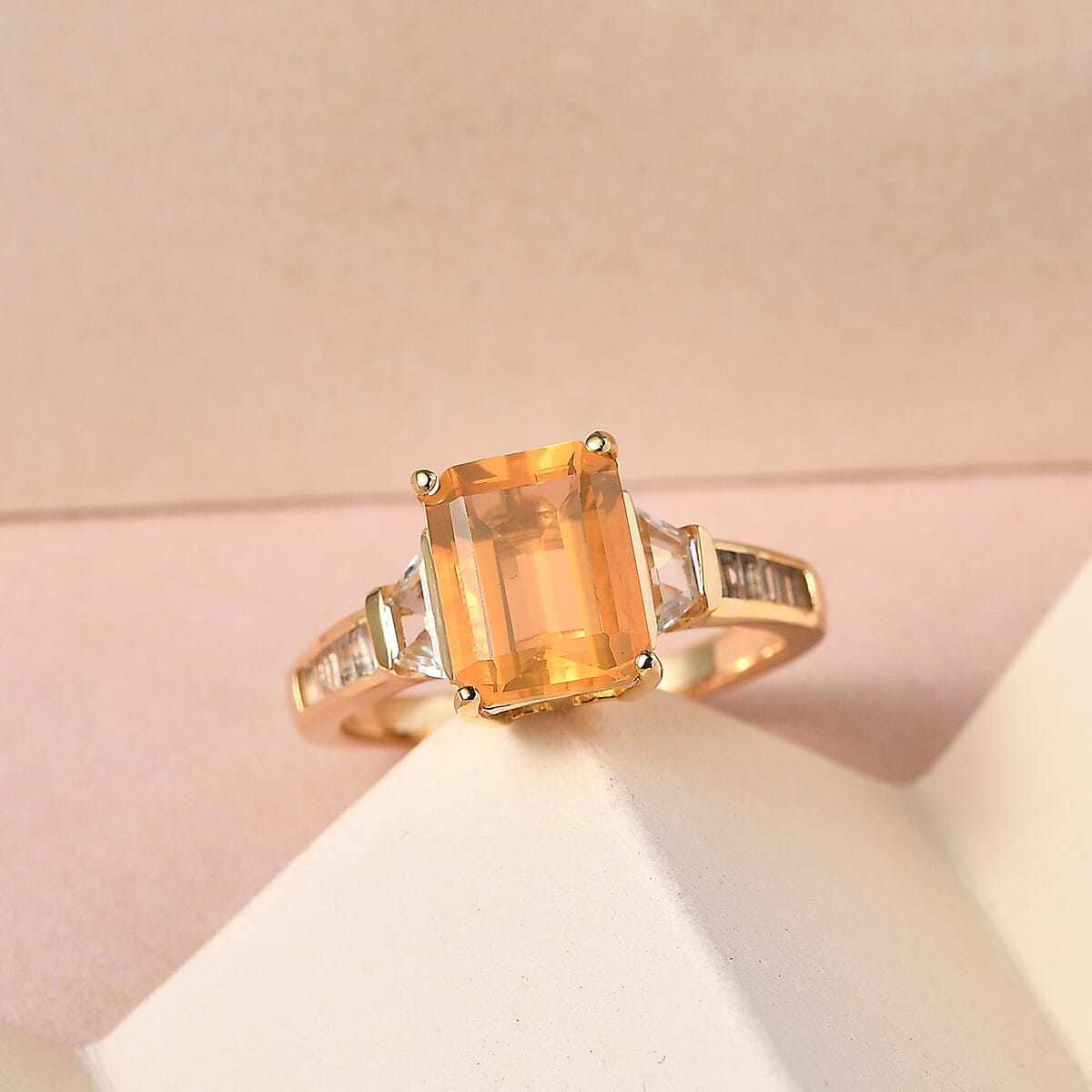 Jalisco Fire Opal and White Topaz Ring in Vermeil Yellow Gold Over Sterling Silver (Size 7.0) 2.40 ctw image number 1