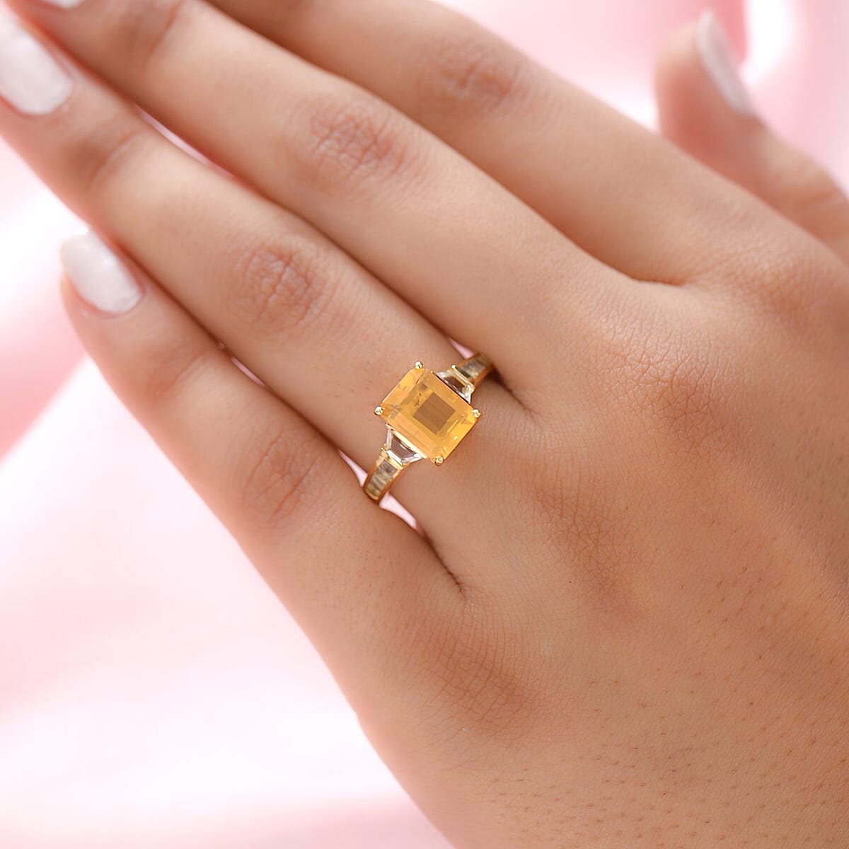 Jalisco Fire Opal and White Topaz Ring in Vermeil Yellow Gold Over Sterling Silver (Size 7.0) 2.40 ctw image number 2