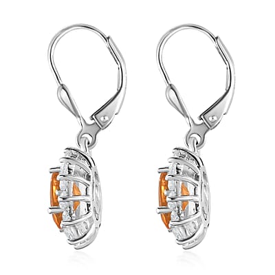 Jalisco Fire Opal and White Zircon Sunburst Lever Back Earrings in Platinum Over Sterling Silver 3.35 ctw