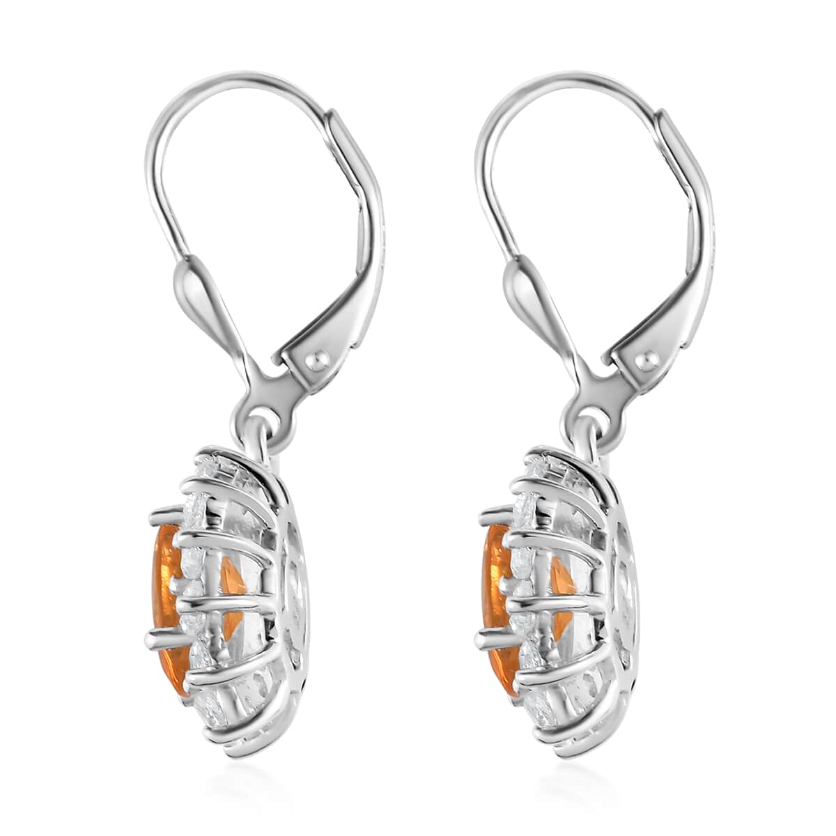 Jalisco Fire Opal and White Zircon Sunburst Lever Back Earrings in Platinum Over Sterling Silver 3.35 ctw image number 3