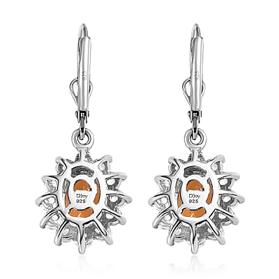 Jalisco Fire Opal and White Zircon Sunburst Lever Back Earrings in Platinum Over Sterling Silver 3.35 ctw