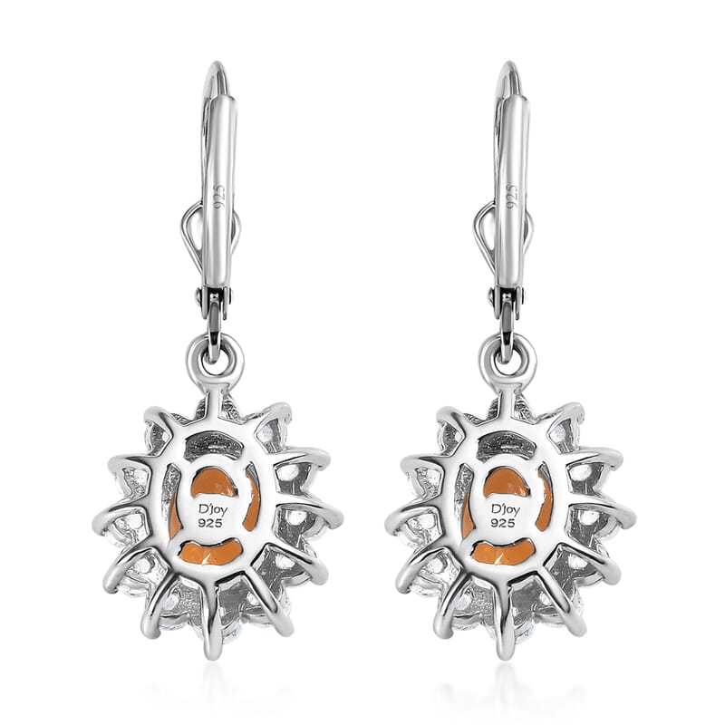 Jalisco Fire Opal and White Zircon Sunburst Lever Back Earrings in Platinum Over Sterling Silver 3.35 ctw