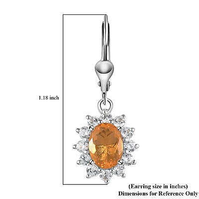 Jalisco Fire Opal and White Zircon Sunburst Lever Back Earrings in Platinum Over Sterling Silver 3.35 ctw