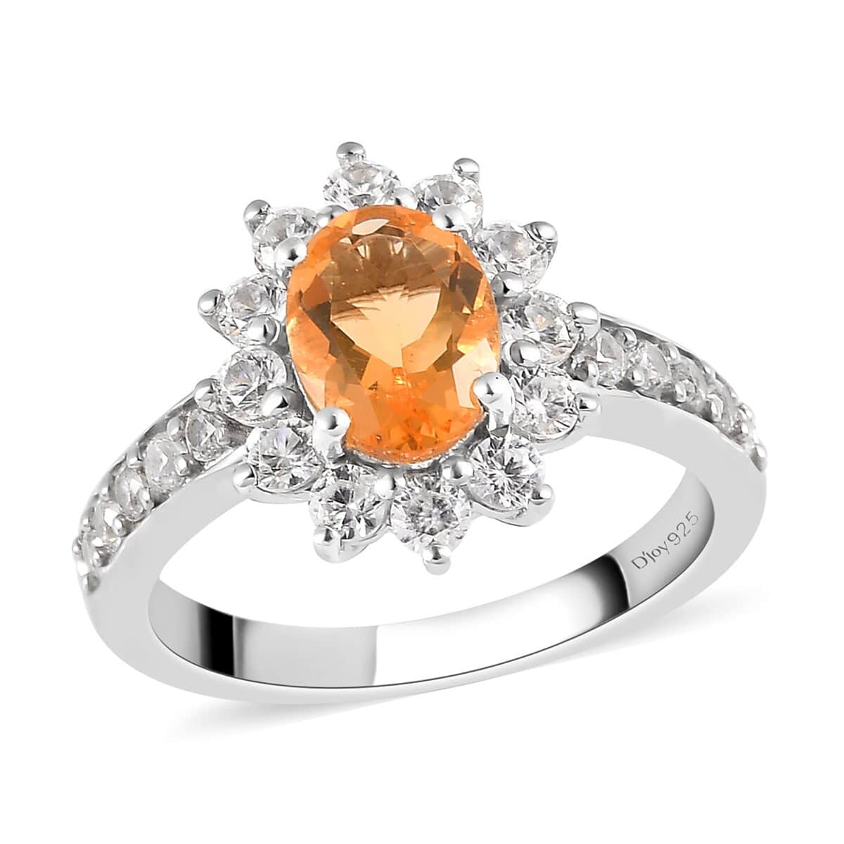 Jalisco Fire Opal and Natural White Zircon Sunburst Ring in Platinum Over Sterling Silver (Size 10.0) 2.00 ctw image number 0