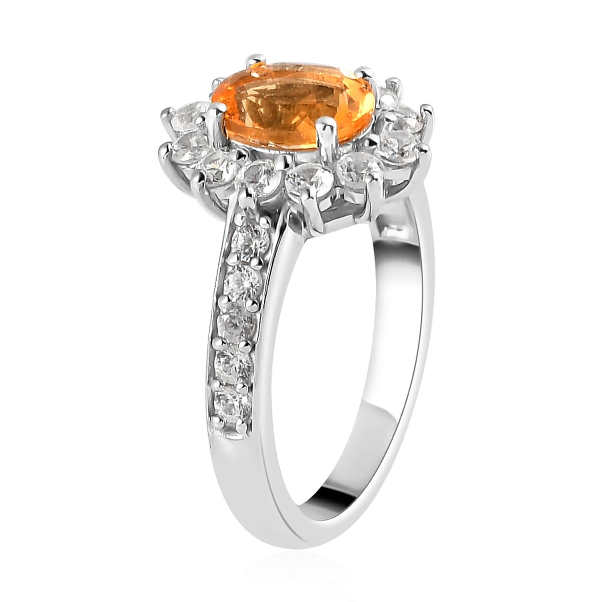Jalisco Fire Opal and Natural White Zircon Sunburst Ring in Platinum Over Sterling Silver (Size 10.0) 2.00 ctw image number 3