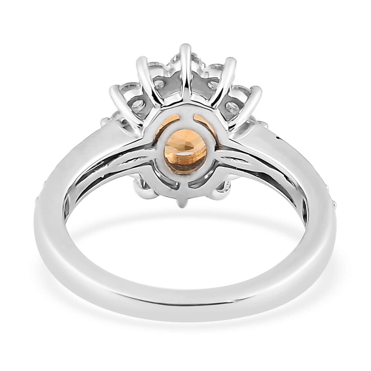 Jalisco Fire Opal and Natural White Zircon Sunburst Ring in Platinum Over Sterling Silver (Size 10.0) 2.00 ctw image number 4