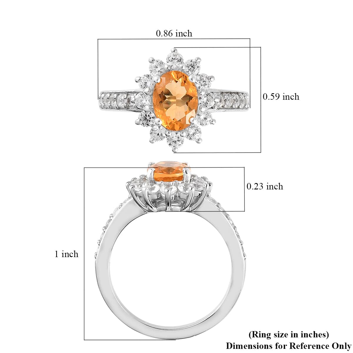 Jalisco Fire Opal and Natural White Zircon Sunburst Ring in Platinum Over Sterling Silver (Size 10.0) 2.00 ctw image number 5