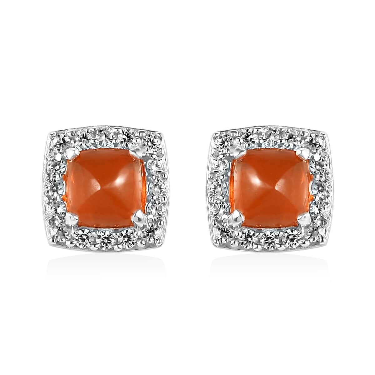 Jalisco Fire Opal and Natural White Zircon Stud Earrings in Platinum Over Sterling Silver 1.60 ctw image number 0
