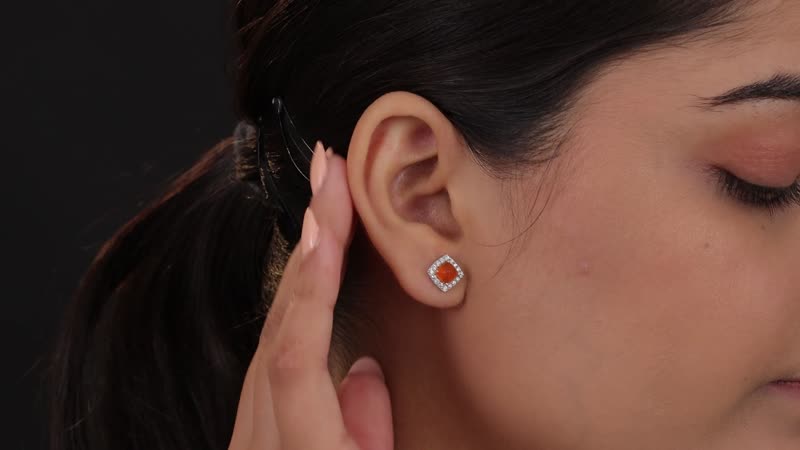 Jalisco Fire Opal and Natural White Zircon Stud Earrings in Platinum Over Sterling Silver 1.60 ctw
