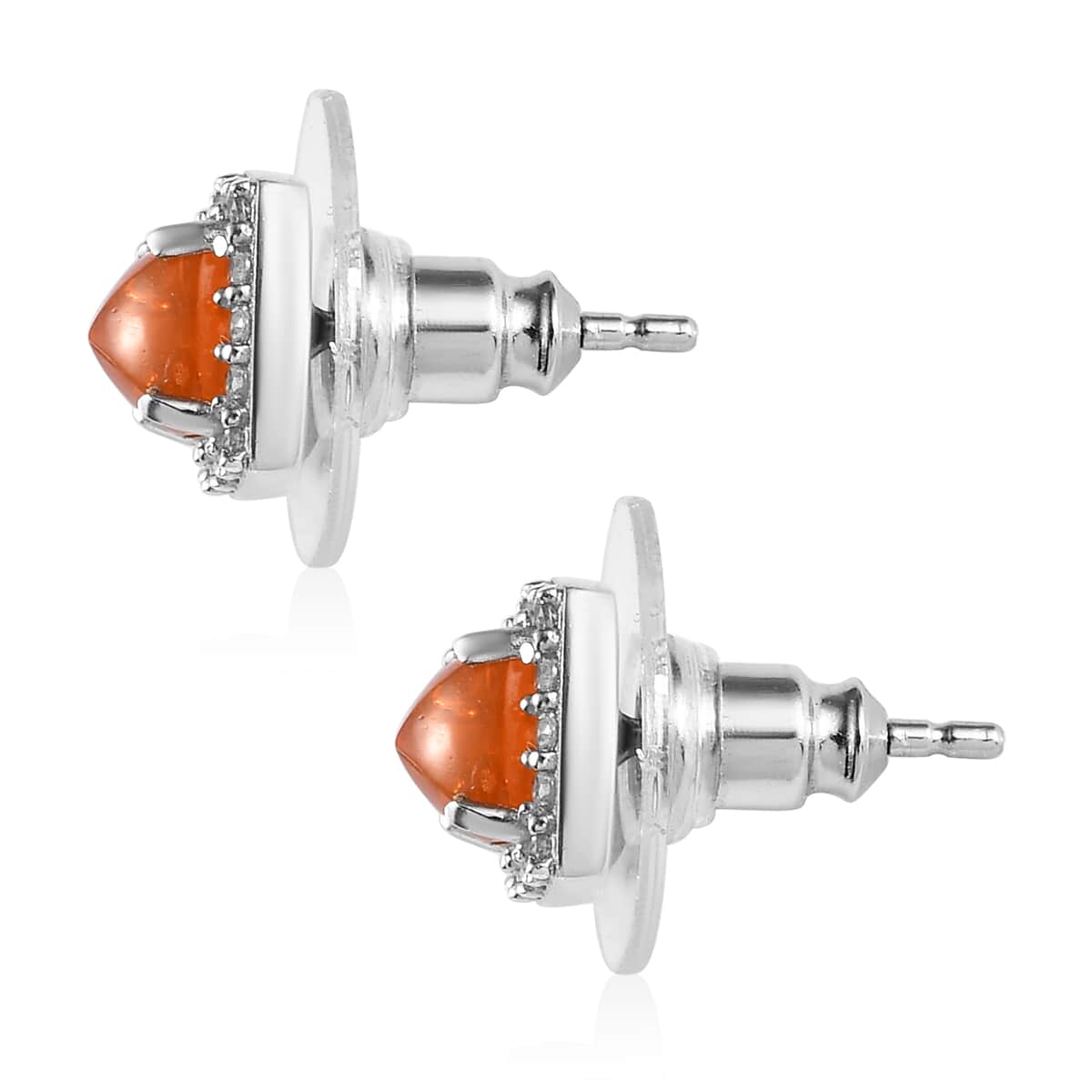Jalisco Fire Opal and Natural White Zircon Stud Earrings in Platinum Over Sterling Silver 1.60 ctw image number 3