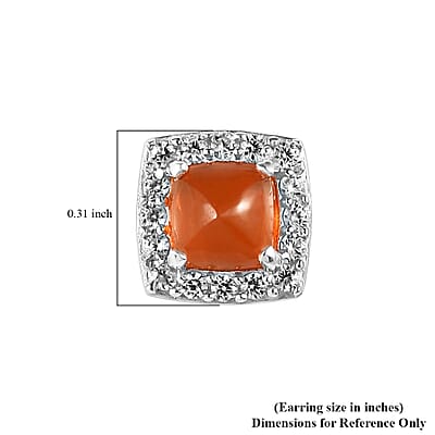 Jalisco Fire Opal and Natural White Zircon Stud Earrings in Platinum Over Sterling Silver 1.60 ctw