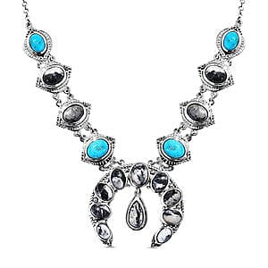 White Buffalo and Multi Gemstone Fancy 18.78 ctw Necklace in Platinum Over Sterling Silver 18 Inches