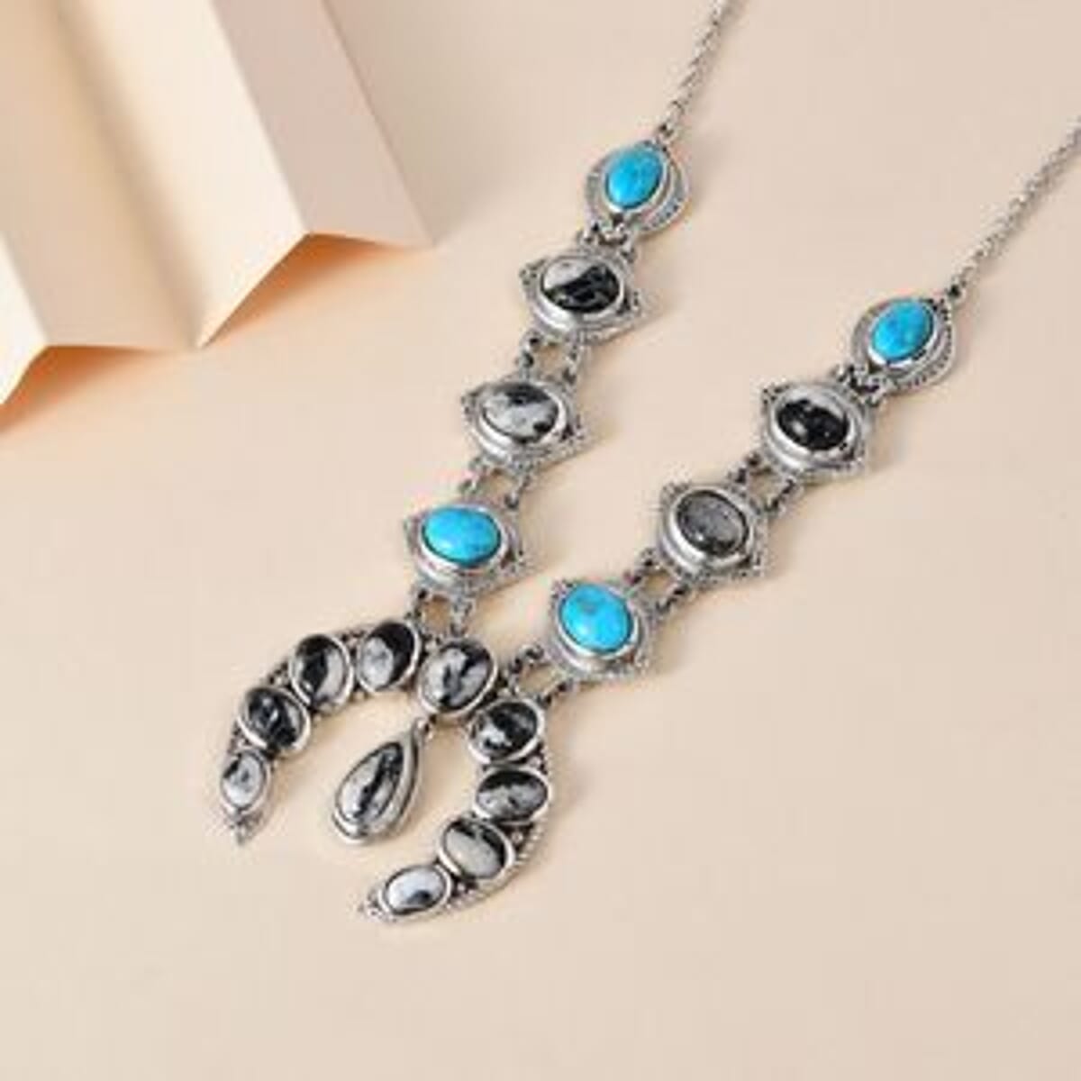 White Buffalo and Multi Gemstone Fancy 18.78 ctw Necklace in Platinum Over Sterling Silver 18 Inches image number 2