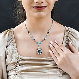 White Buffalo and Sleeping Beauty Turquoise 34.88 ctw Fancy Necklace in Platinum Over Sterling Silver 18 Inches (18.79 g)