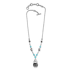 White Buffalo and Sleeping Beauty Turquoise 34.88 ctw Fancy Necklace in Platinum Over Sterling Silver 18 Inches (18.79 g)